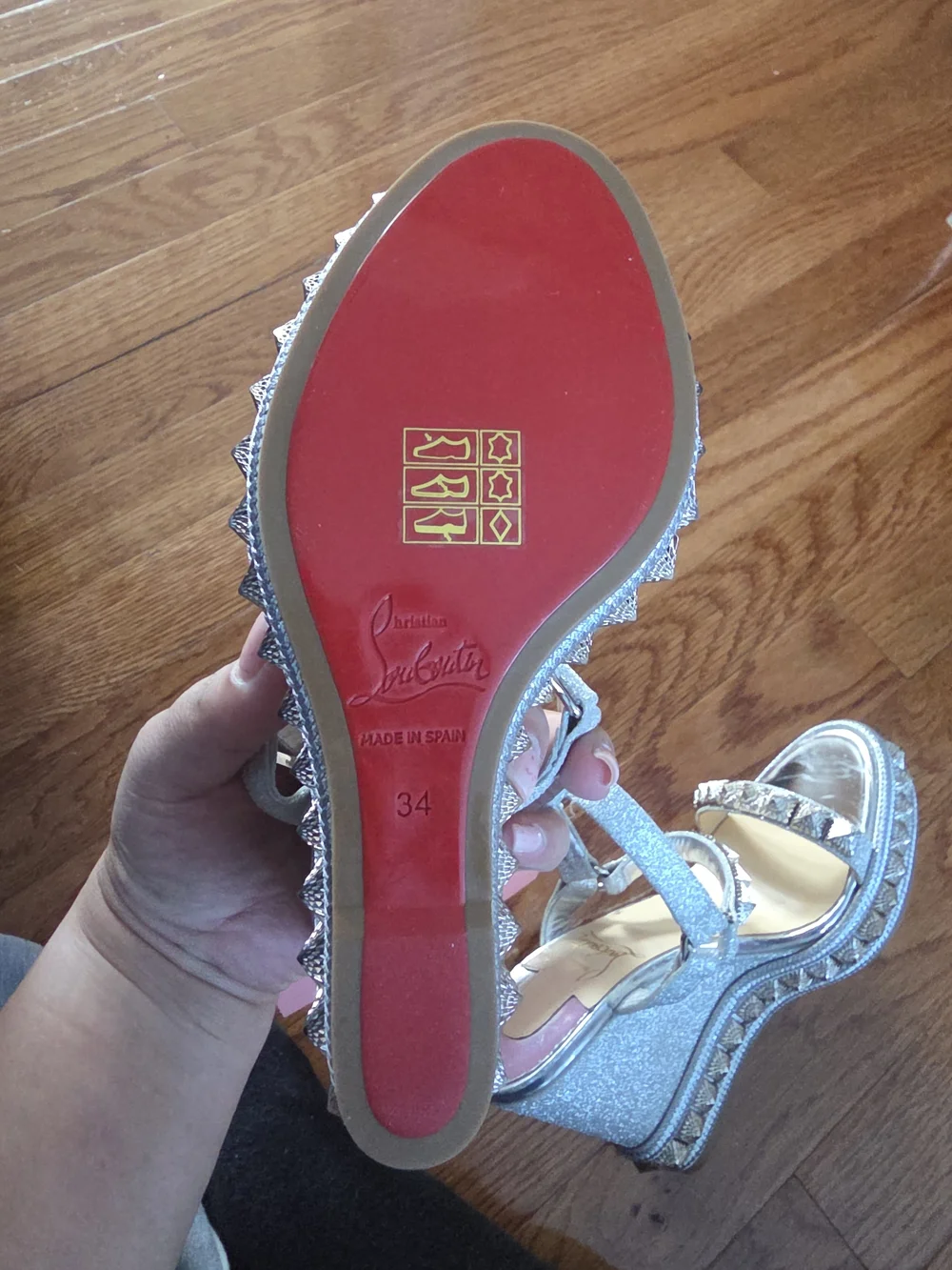 Christian Louboutin Silver Glitter Wedge Sandals with Studded Platform
